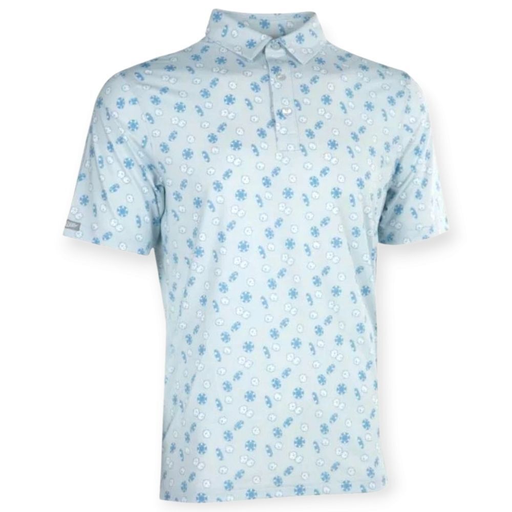 Straight Down Let It Ride Golf Polo | Poker Dice Print | Light Blue | EUC
